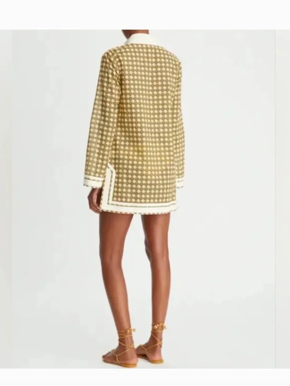 Tory Burch Printed Tory Tassel Tunic French Cream Basketweave Dress S NWT